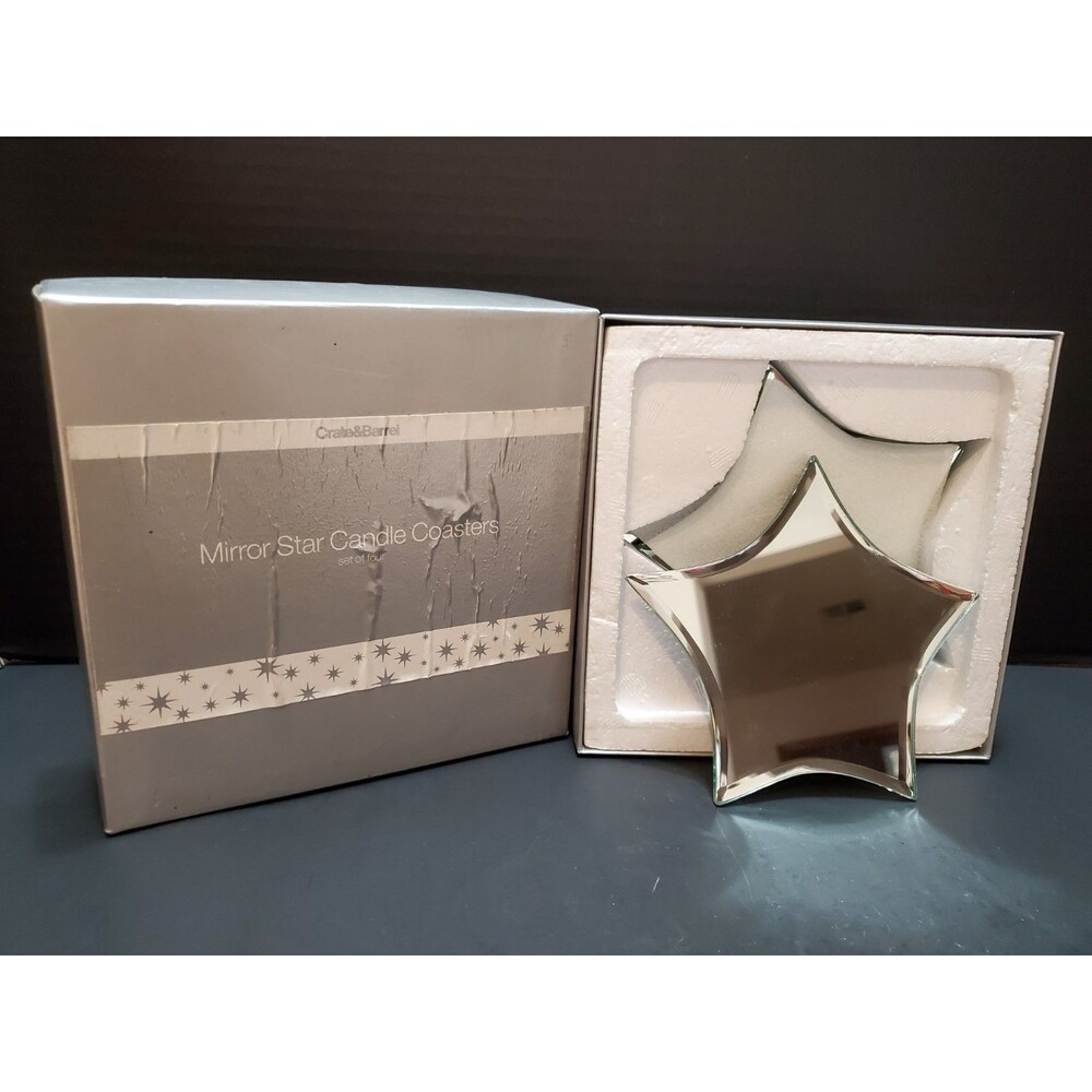 Crate & Barrel Mirror Star Candle Coasters Mirrors Set of 4, #600776 India New